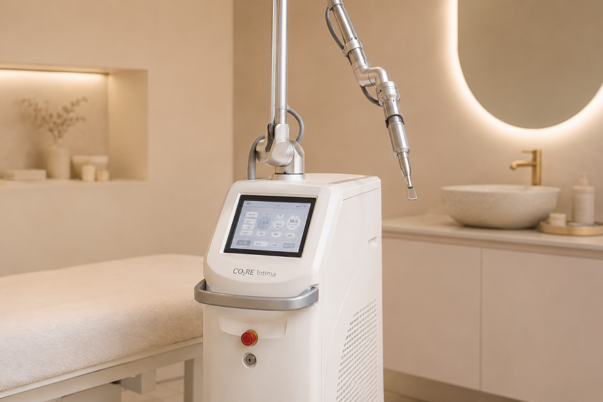 Laser CO2 fractionné Intima utilisé pour les soins gynécologiques, cabinet de gynécologie à Cannes.